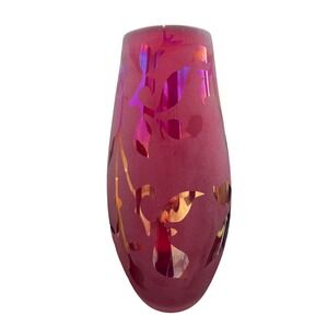 Etched Satin Art Glass‎ Vase, 10  tall, Red Satin -floral Gloss Etchings